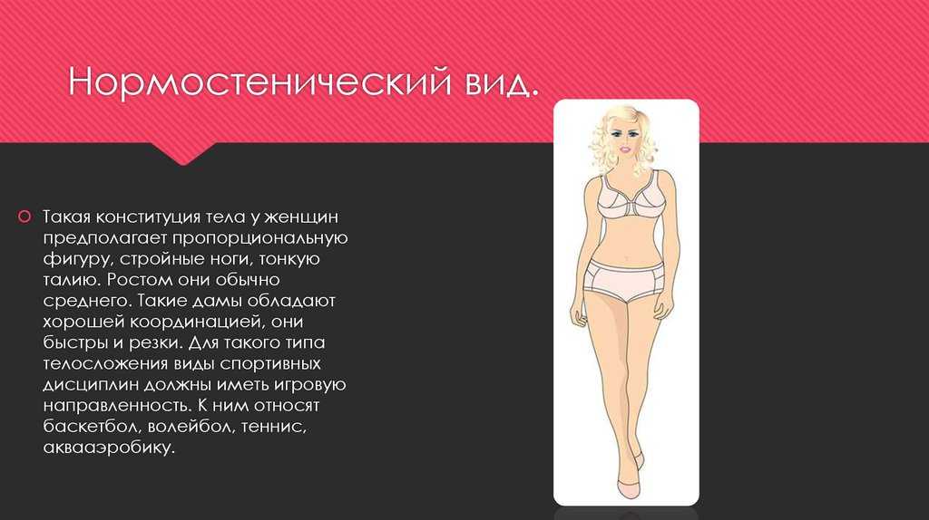 Виды телосложения у женщин: астеническое, нормостеническое, гиперстеническое, эндоморфный. имт, как определить