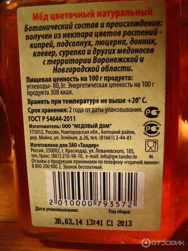 Список продуктов (химичекий состав)