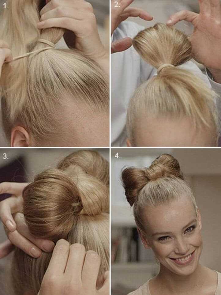 Как сделать шишку из волос и на ней бант из волос