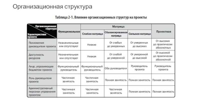 Типы и виды оргструктур управления проектом