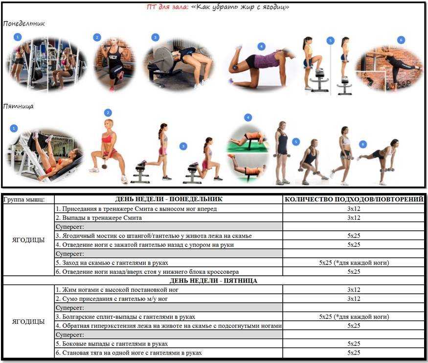 План тренировок в зале для девушек на ягодицы и ноги живот